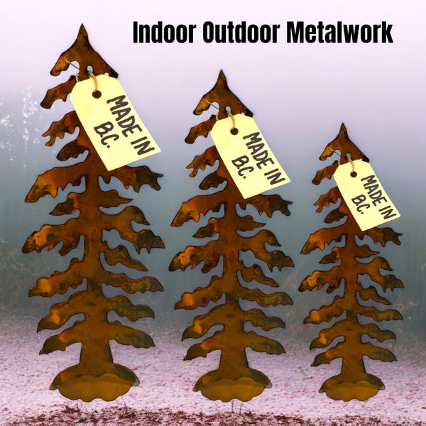 Freestanding Rusted Steel Sitka Trees by Indoor-Outdoor Metal Art