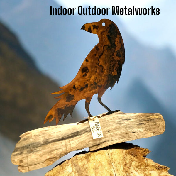 Rusted Steel Bird on Driftwood by Indoor Outdoor Metalworks