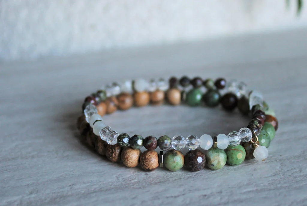Stacker Set Bracelets by Woven Stone Co. -Green Opal